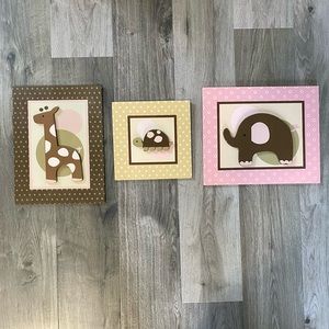 Little girls baby girls room decor giraffe, turtle, elephant